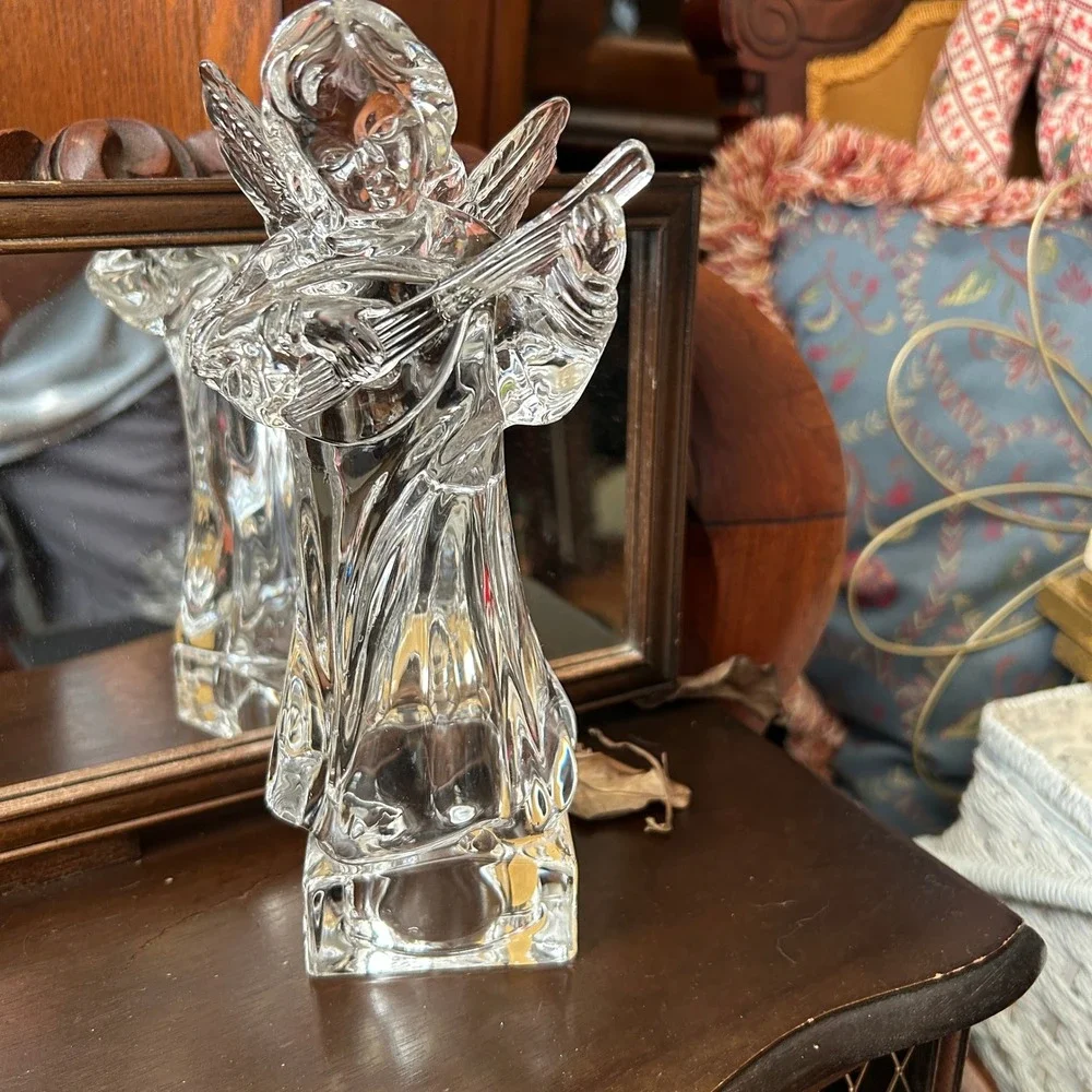 Mikasa Herald Collection Angel Mandolin Crystal Figurine Germany Clear Excellent